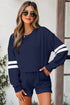 Varsity Stripe Drop Shoulder Crewneck Sweatshirt And Drawstring Shorts Short Set